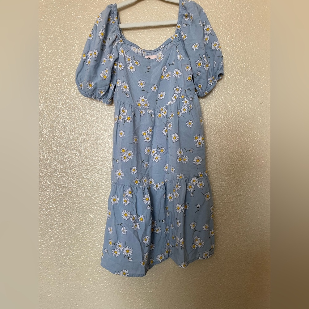 Girls Light Blue Daisy Print Dress
